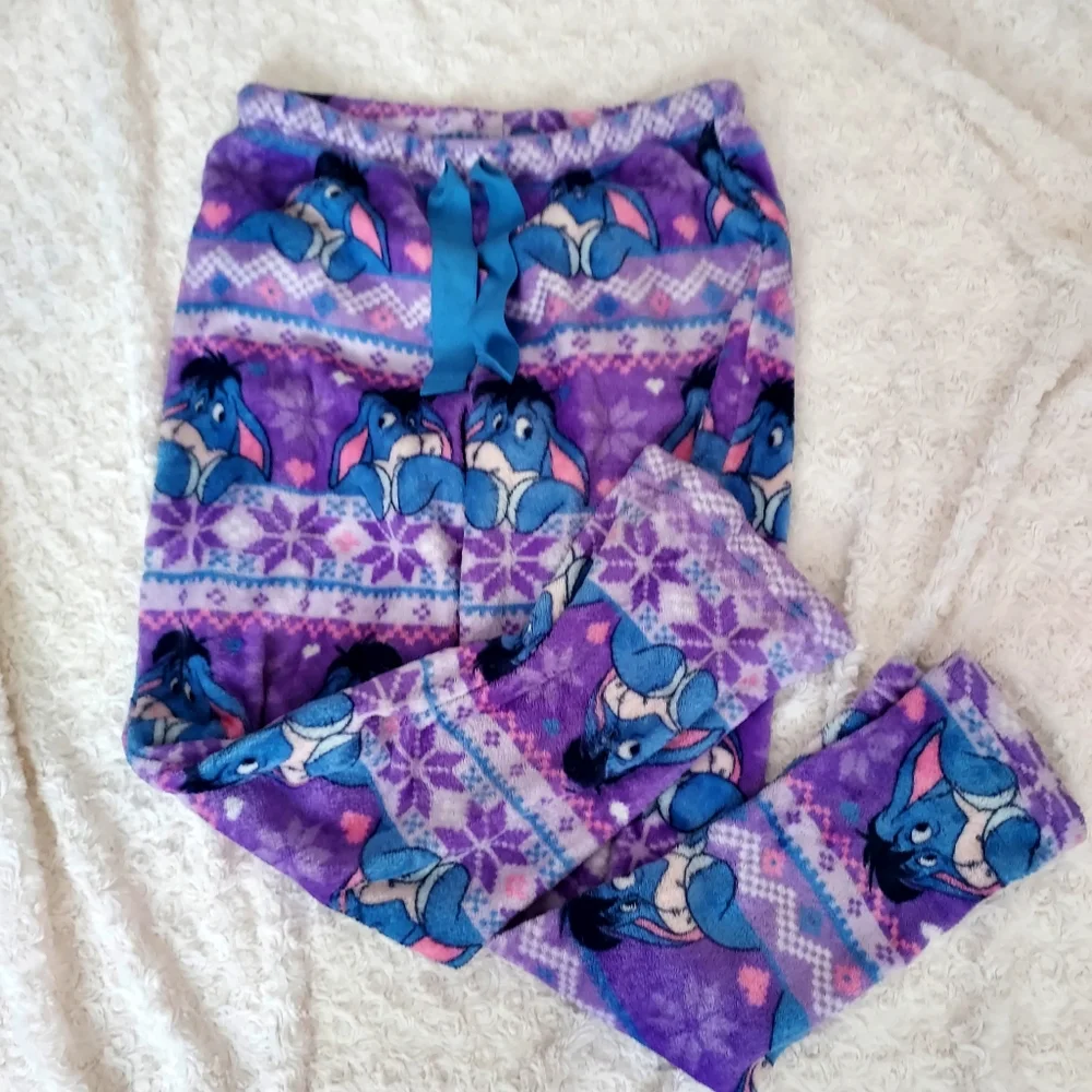 Disney Eeyore Purple Plush Comfy Cozy sleep Lounge PJ bottoms Small 4/6 Winter